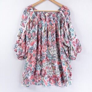 Indigo Rose Womens Blouse 3X Multicolor Paisley Boho Peasant Lace Trim Top